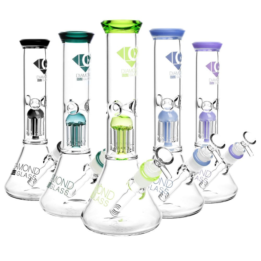 Diamond Glass Clear Mansion Water Pipe-11"/14mmF/Colors Vary - Alderson Family Farms