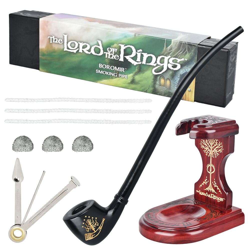 Pulsar Shire Pipes x LoTR BOROMIR Pipe & MIDDLE-EARTH Pipe Stand Bundle - 13" - Alderson Family Farms