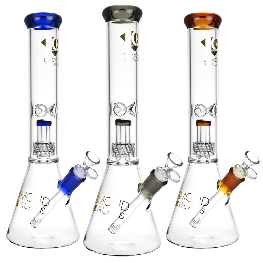 Diamond Glass Gold Warp Water Pipe - 14.5"/14mm F/Clrs Vary - Alderson Family Farms